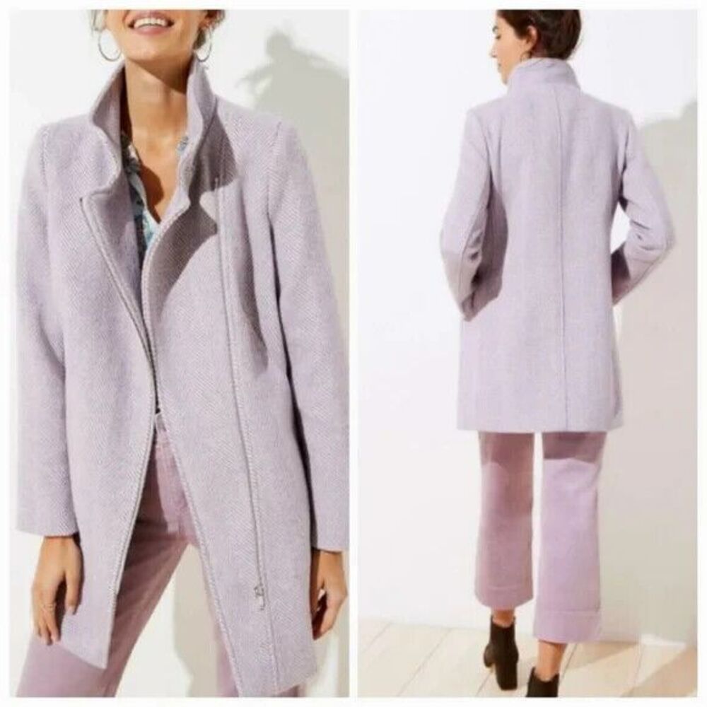 LOFT Lilac Wool Pea coat Women M NWT‎ $175 Long Sleeve Pockets Full Zip Jacket - Picture 8 of 16